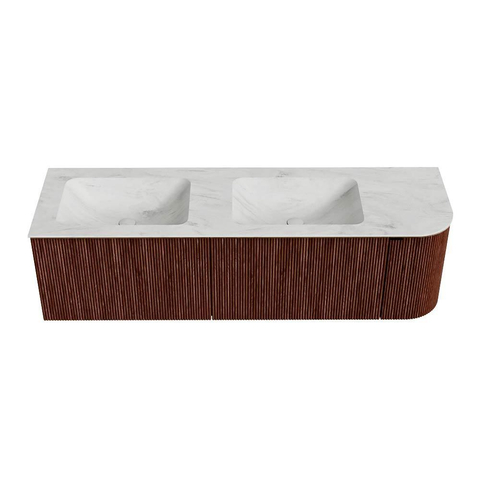 Mondiaz KURVE-DLUX Badkamermeubelset - 155x46x40cm - 2 lade - 1 deur - wastafel solid surface - dubbel / links - 2 kraangaten - Ruby SW1415885
