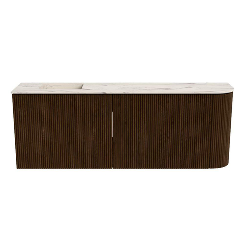 Mondiaz JOYA-DLUX 111.6cm toiletmeubel - ronding rechts kleur Walnut - Wastafel FAYE positie Links 1 kraangat kleur Nata. SW1424518