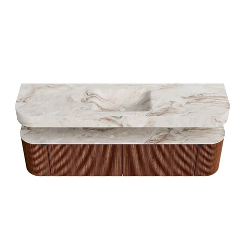 MONDIAZ THOR-DLUX 180cm meuble de salle de bains arrondi gauche + droite couleur Ruby avec 2 tiroirs et 2 portes. Vasque suspendue CLOUD Centre sans trou de robinet couleur Frappe. SW1466026