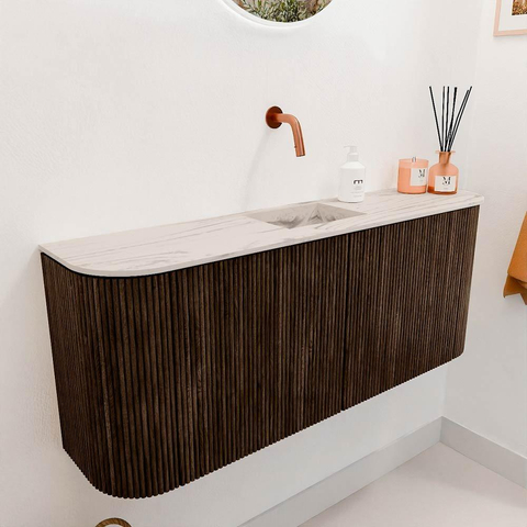 Mondiaz JOYA-DLUX 103.2cm toiletmeubel - ronding links en rechts kleur Walnut - Wastafel FAYE positie Midden Zonder kraangat kleur Nata. SW1424531