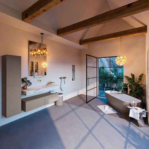 Mondiaz ALAN-DLUX Ensemble de meuble - 130cm - meuble Smoke mat - 2 tiroirs - Lavabo Cloud Frappe suspendu - vasque Centre - 0 trous de robinet SW804825