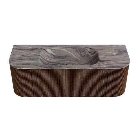 MONDIAZ KURVE-DLUX Meuble de salle de bains 130cm arrondi Gauche + Droite couleur Walnut avec 1 tiroir et 2 portes. Plan-vasque BIG SMALL Central 1 trou de robinet Sombra. SW1433654