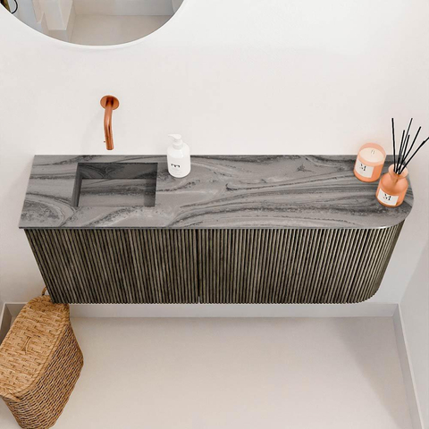 Mondiaz JOYA-DLUX 101.6cm toiletmeubel - ronding rechts kleur Shadow - Wastafel FAYE positie Links Zonder kraangat kleur Sombra. SW1425229