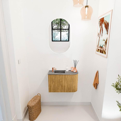 Mondiaz JOYA-DLUX 61.6cm toiletmeubel - ronding rechts kleur Oak - Wastafel FAYE positie Links 1 kraangat kleur Sombra. SW1424274