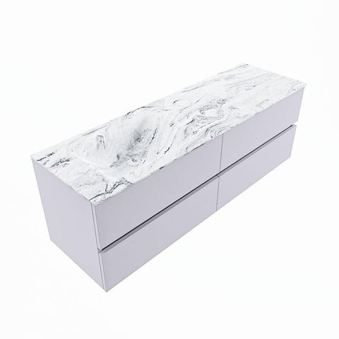MONDIAZ VICA-DLUX Ensemble meuble de salle de bains - 150cm - meuble bas cale - 4 tiroirs - vasque encastrée cloud à gauche - 1 trou de robinet - version haute 60cm - glace SW1088344