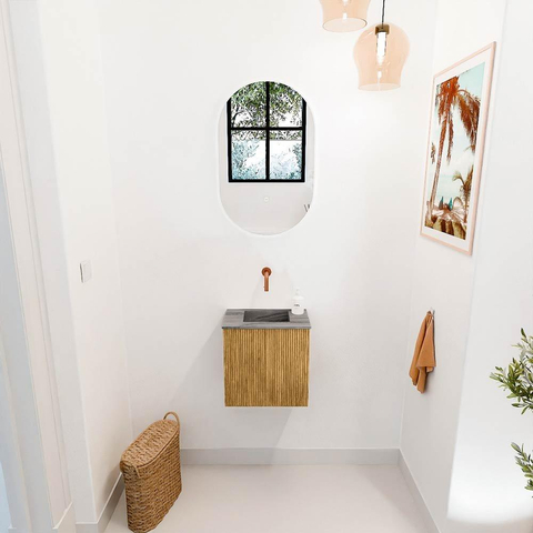 Mondiaz JOYA-DLUX 40cm toiletmeubel - kleur Oak - Wastafel FAYE positie Midden Zonder kraangat kleur Sombra. SW1424238