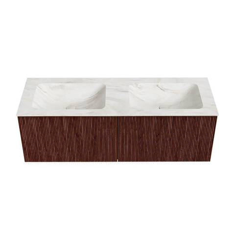 Mondiaz KURVE-DLUX Ensemble de meuble de salle de bains - 130x46x40cm - 2 tiroirs - lavabo solid surface - double - 2 trous de robinet - Ruby SW1415930