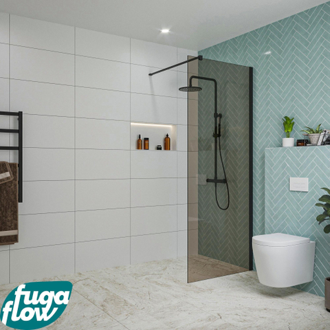 FugaFlow Eccelente Vetro inloopdouche badkamer - 70x200cm - rookglas - wandarm - mat zwart - SW1125082