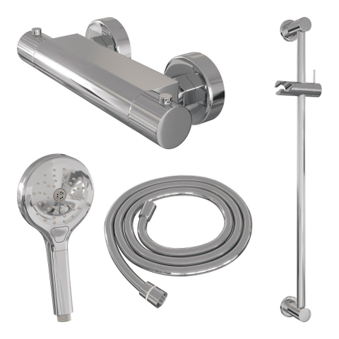 BRAUER Stripe Mitigeur thermostatique de douche en saillie - SET 02 - barre coulissante - douchette 3 jets - flexible de douche - chrome SW1434720