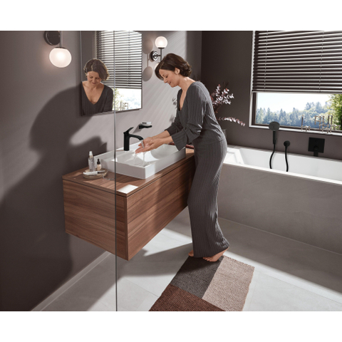 Hansgrohe Vivenis ééngreeps wastafelmengkraan 110 met pop-up trekwaste zwart mat SW642490