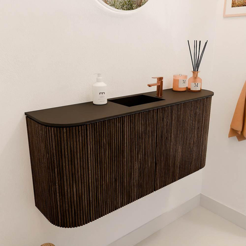 Mondiaz JOYA 93.2cm toiletmeubel - ronding links en rechts kleur Walnut - Wastafel FAYE positie Midden 1 kraangat kleur Urban. SW1421379