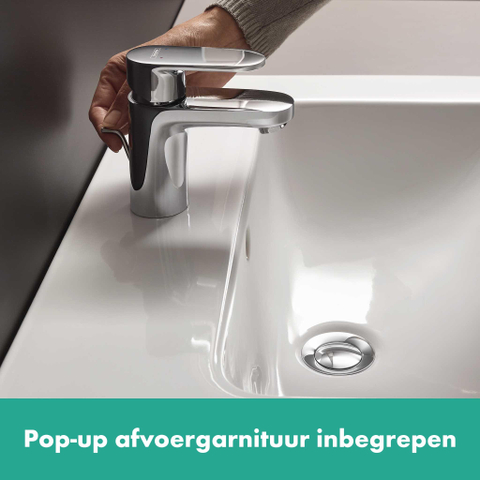 Hansgrohe Vernis Blend 1 greeps wastafelkraan - 70 brass - met trekwaste - hoogglans chroom SW651904