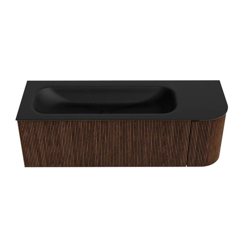 MONDIAZ KURVE meuble de salle de bains 135cm avec module 25 R couleur noyer avec 1 tiroir et 1 porte. Lavabo BIG MEDIUM gauche 1 trou de robinet Urban. SW1138509