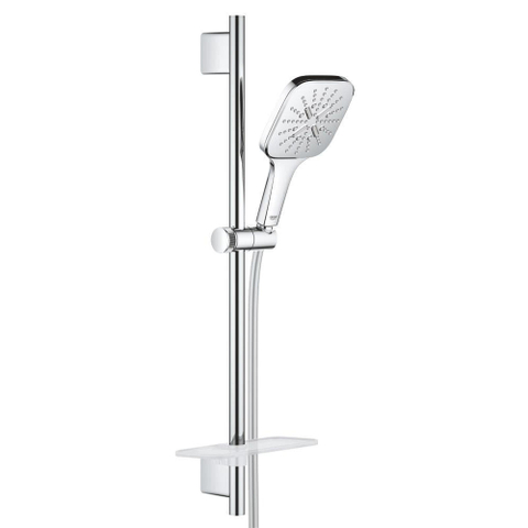 GROHE Rainshower Smartactive 130 Cube Ensemble barre de douche - 60cm - douchette à main carrée - 3 types de jets - flexible de douche lisse - avec porte-savon - chrome SW452828