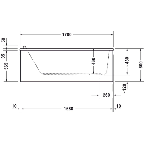 Duravit Starck Slimline Starckkunststof bad acryl rechthoekig - 170x70x46cm - zonder poten - voor inbouw of ommanteling - glans wit 0297572