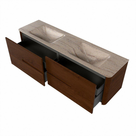 Mondiaz CIRO-DLUX Meuble de salle de bains - 170x45x50cm - Plan vasque Solid surface Saba - 2 bacs Double - sans trous de robinet - 4 tiroirs - Ruby SW1531918