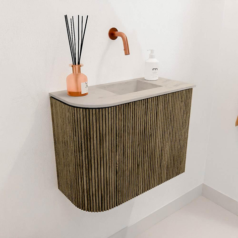 Mondiaz JOYA-DLUX Meuble de toilette 51,6cm - arrondi gauche couleur Dusk - Vasque FAYE position Droite Sans trou de robinet couleur Opalo. SW1423319