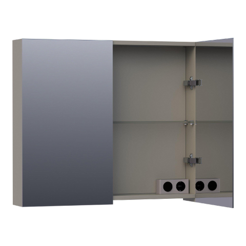 Saniclass Plain Spiegelkast - 80x70x15cm - 2 links/rechtsdraaiende spiegeldeuren - MDF - mat taupe SW393124