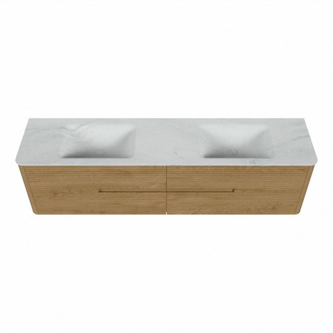 Mondiaz CIRO-DLUX Ensemble de meubles de salle de bains - 190x45x50cm - Plan vasque solid surface Opalo - 2 vasques double - 2 trous de robinet - 4 tiroirs - Chêne SW1531058