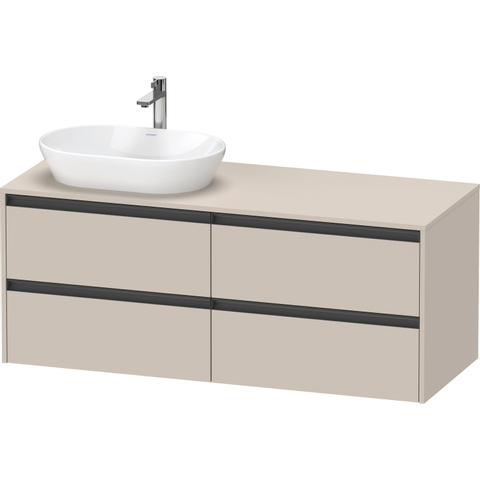 Duravit Ketho.2 Wastafelonderbouwkast - inclusief consoleplaat - met 4 laden - voor waskom links - 140x55x56.8cm - met handgrepen antraciet - taupe mat SW772255