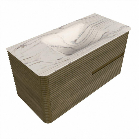 Mondiaz CIRO-DLUX Badkamermeubelset - 100x45x50cm - Solid surface wastafel Nata - 1 wasbak Midden - zonder kraangaten - 2 lades - Dusk SW1533200