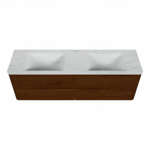 Mondiaz CIRO-DLUX Badkamermeubelset - 160x45x50cm - Solid surface wastafel Opalo - 2 wasbak Dubbel - 2 kraangaten - 4 lades - Ruby SW1531529