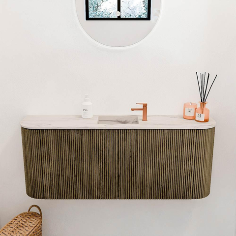 Mondiaz JOYA-DLUX Meuble de toilette 103,2 cm - arrondi gauche et droite couleur Dusk - Vasque FAYE position Milieu 1 trou de robinet couleur Nata. SW1425966