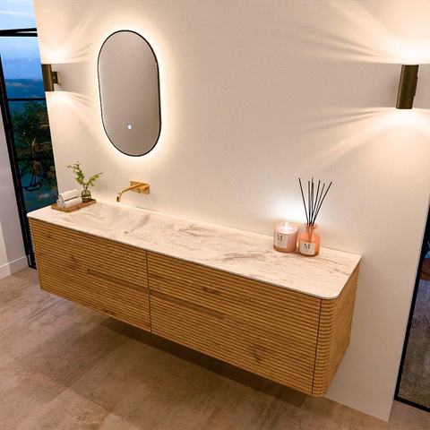 Mondiaz CIRO-DLUX Meuble de salle de bains - 190x45x50cm - plan-vasque solid surface Frappe - 1 vasque à gauche - sans trous de robinetterie - 4 tiroirs - chêne SW1530900