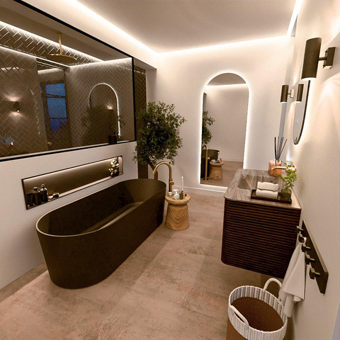 Mondiaz CIRO-DLUX Badkamermeubelset - 100x45x50cm - Solid surface wastafel Sombra - 1 wasbak Midden - zonder kraangaten - 2 lades - Walnut SW1530752