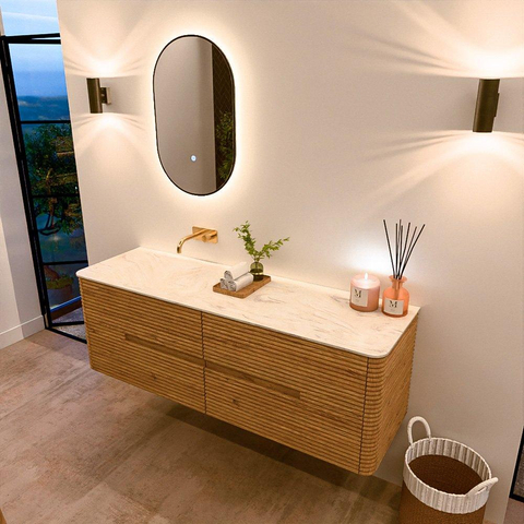 Mondiaz CIRO-DLUX Badkamermeubelset - 150x45x50cm - Solid surface wastafel Ostra - 1 wasbak Links - zonder kraangaten - 4 lades - Oak SW1530952