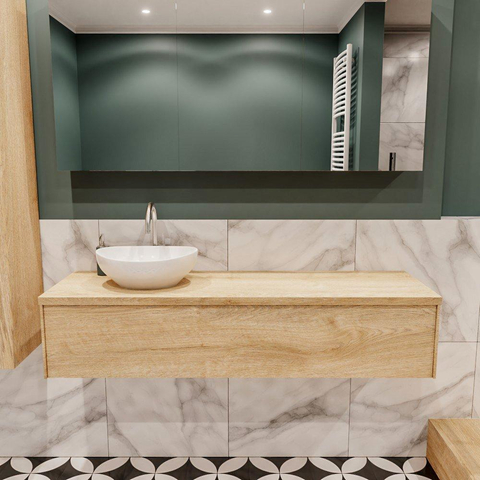MONDIAZ LUSH Ensemble de meuble salle de bain - 150cm - 1 tiroir - lavabo BARCO - vasque à gauche - 1 trou de robinet - chêne blanchi SW409604