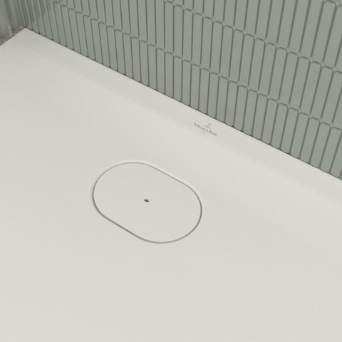 Villeroy & Boch Ecora douchebak - 100x90x3.5cm - afvoer korte zijde - stone white (wit) SW1558953