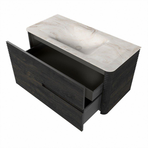 Mondiaz CIRO-DLUX Ensemble de meubles de salle de bains - 100x45x50cm - lavabo solid surface Frappe - 1 vasque au milieu - 1 trou de robinet - 2 tiroirs - Shadow SW1531997