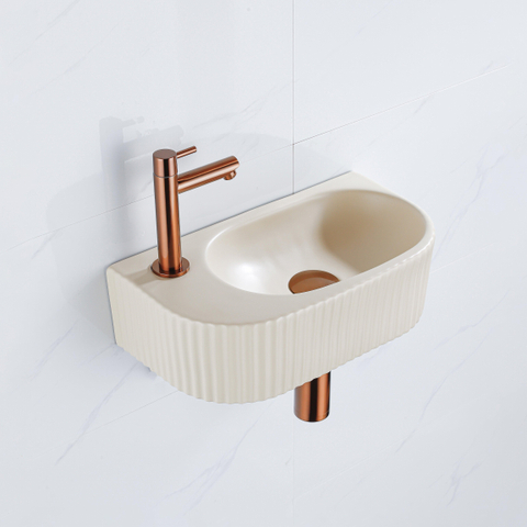 QeramiQ Fuente fonteinset – halfrond – 40x21.5x12 cm – keramiek beige – kraangat links – geribbeld SW1233044
