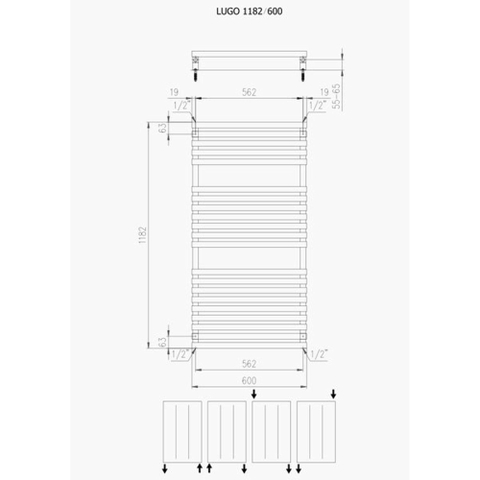 Plieger Lugo designradiator horizontaal 1182x600mm 748W wit SHOW24640 SHOW24640