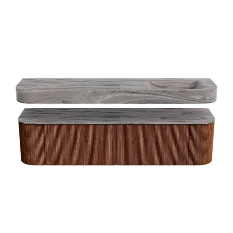 MONDIAZ THOR-DLUX Meuble de salle de bains - 180cm - arrondi gauche + droite - couleur Ruby - 2 tiroirs - 2 portes - Vasque suspendue CLOUD droite sans trou de robinet - couleur Sombra SW1466342