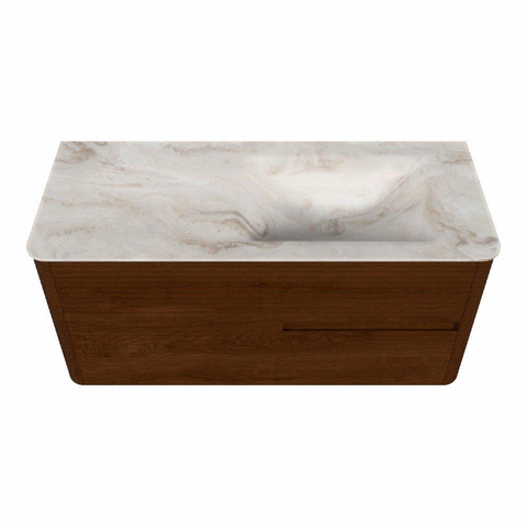 Mondiaz CIRO-DLUX Badkamermeubelset - 110x45x50cm - Solid surface wastafel Frappe - 1 wasbak Rechts - zonder kraangaten - 2 lades - Ruby SW1531312