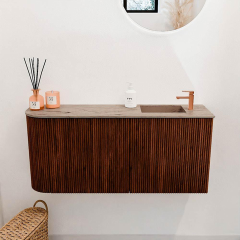 Mondiaz JOYA-DLUX 91.6cm toiletmeubel - ronding links kleur Ruby - Wastafel FAYE positie Rechts 1 kraangat kleur Arena. SW1425302