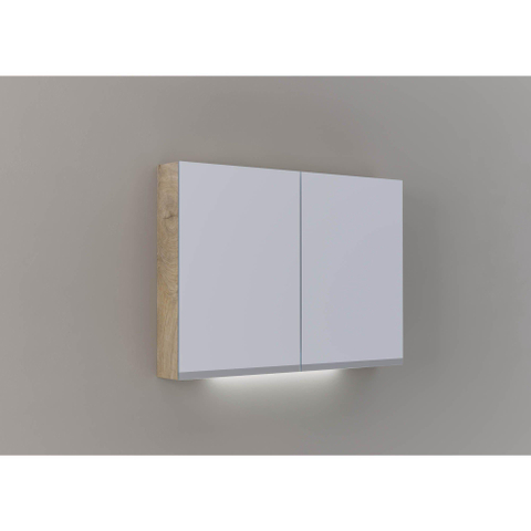Thebalux Basic armoire de toilette – 100 x 70 x 13,5 cm – Éclairage LED – 2 portes, avec prise – Chêne navarro SW819278