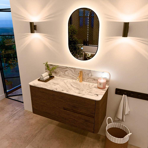 Mondiaz CIRO-DLUX Ensemble de meuble de salle de bains - 110x45x50cm - lavabo en solid surface Glace - 1 vasque à droite - 1 trou de robinet - 2 tiroirs - Dusk SW1532972