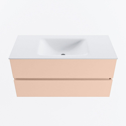 MONDIAZ VICA Ensemble meuble de salle de bains - 100cm - meuble bas rosee - 2 tiroirs - lavabo cloud central - 1 trou de robinet - version haute 60cm - talc SW1083287