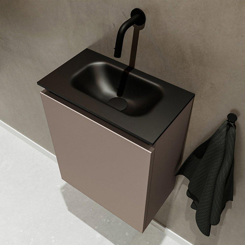 MONDIAZ TURE Toiletmeubel 40x23x50cm met 0 kraangaten 1 deuren smoke mat Wastafel Eden midden Solid Surface Zwart SW475318