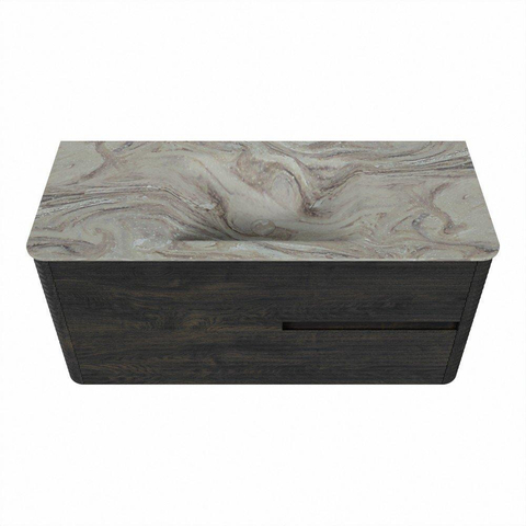 Mondiaz CIRO-DLUX Badkamermeubelset - 110x45x50cm - Solid surface wastafel Glace - 1 wasbak Midden - zonder kraangaten - 2 lades - Shadow SW1532222