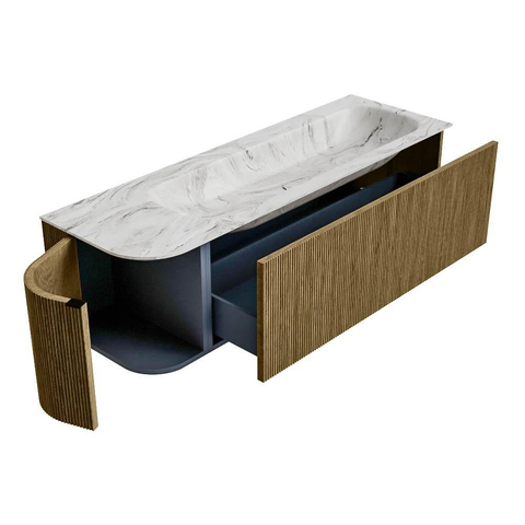 Mondiaz KURVE-DLUX Ensemble de meubles de salle de bains - 145x46x40cm - 1 tiroir - 1 porte - lavabo solid surface - droit - sans trou de robinet - Dusk SW1415492