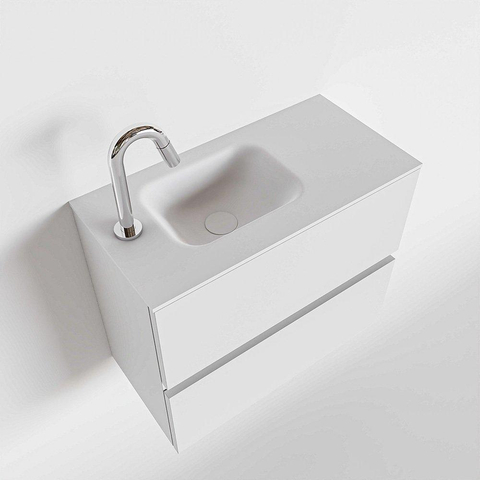 MONDIAZ ADA Toiletmeubel 60x30x50cm met 1 kraangaten 2 lades talc mat Wastafel Lex links Solid Surface Wit SW472502