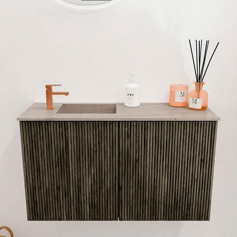 Mondiaz JOYA-DLUX Meuble de toilette 70cm - couleur Shadow - Lavabo FAYE position Gauche 1 trou de robinet couleur Saba. SW1425118