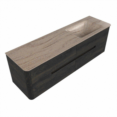 Mondiaz CIRO-DLUX Ensemble de meubles de salle de bains - 160x45x50cm - lavabo solid surface Saba - 1 vasque à droite - sans trous de robinet - 4 tiroirs - Shadow SW1532721