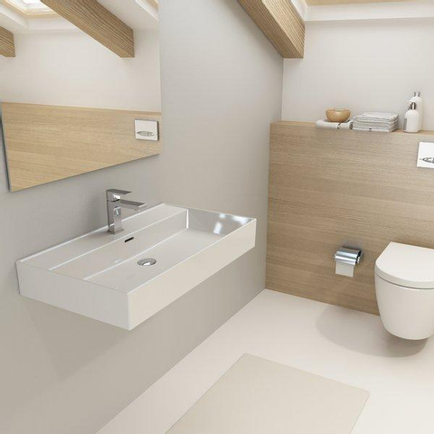 Saniclass MEUBELSET onderkast en wastafel - 100x47x13cm - overloop - 1 wasbak - 1 kraangat - keramiek - wit SHOWROOMMODEL SHOW26879