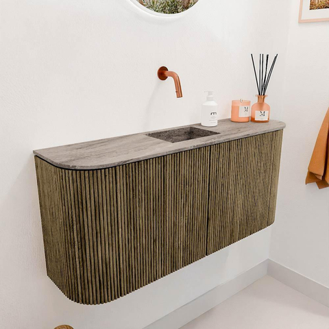 Mondiaz JOYA-DLUX 93.2cm toiletmeubel - ronding links en rechts kleur Dusk - Wastafel FAYE positie Midden Zonder kraangat kleur Oza. SW1426025