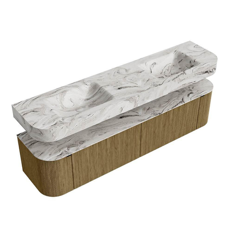 MONDIAZ THOR-DLUX Meuble de salle de bains - 190cm - arrondi gauche + droite - couleur Dusk - 2 tiroirs et 2 portes - Vasque suspendue CLOUD Double sans trou de robinet - couleur Glace SW1466456